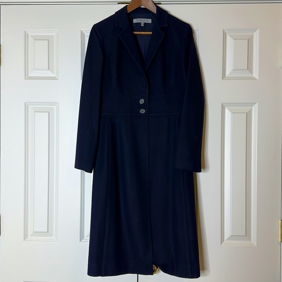 Morgane Le Fay Superfine Merino Wool Navy Coat Blazer & Skirt Set SzL - Picture 5 of 16